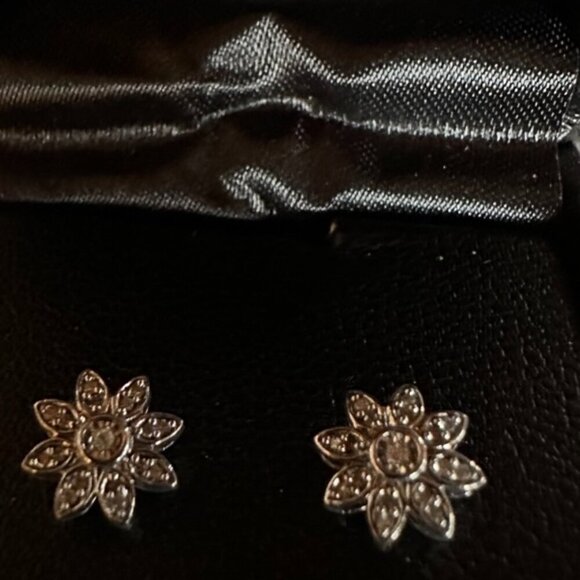 Sterling Silver and Diamond Earrings - Picture 2 of 2